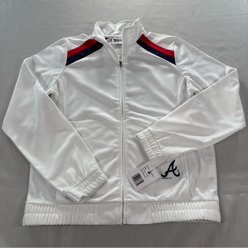 G-III 4Her by Carl Banks Women's‎ Med White Atlanta Braves Full-Zip Track Jacket